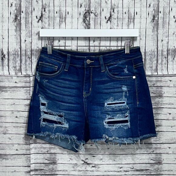 Judy Blue Patches Of Blue Denim Shorts - Picture 1 of 10